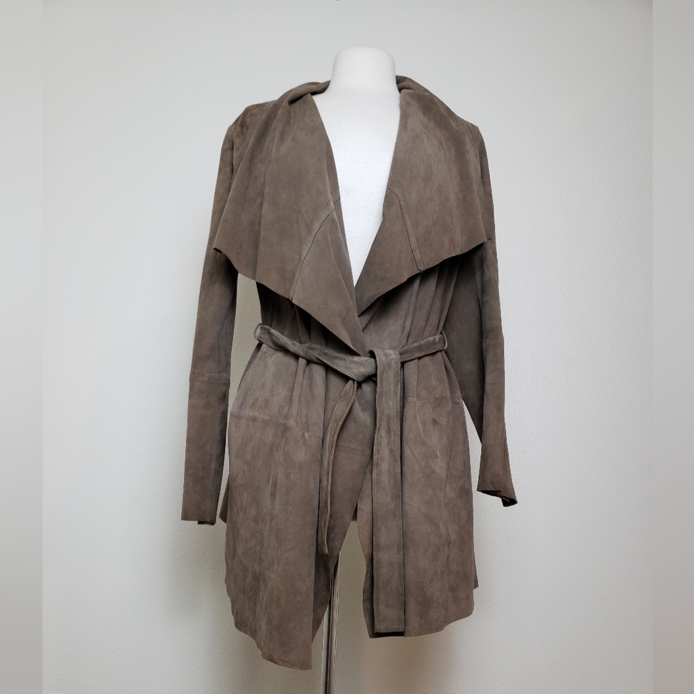 EUC Zara open-front draped and belted jacket 100% goat suede leather - Picture 4 of 15